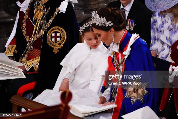 Princess Charlotte and the Catherine, Princess of Wales during the Coronation of King Charles III and Queen Camilla on May 6, 2023 in London,...