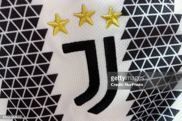 Juventus logo is seen on a football jersey in this illustration photo taken in a store in Krakow, Poland on May 6, 2023.