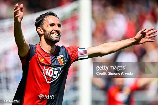 Milan Badelj of Genoa celebrates after scoring a goal during the Serie B match between Genoa CFC and Ascoli at Stadio Luigi Ferraris on May 6, 2023...