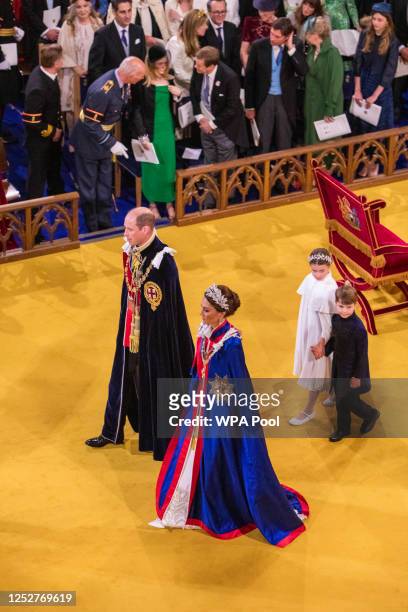 Prince William, Prince of Wales, and Catherine, Princess of Wales attend the coronation ceremony in Westminster Abbey on May 6, 2023 in London,...