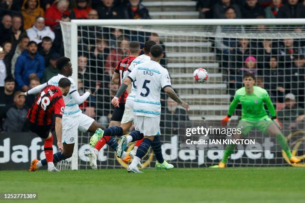 Bournemouth's Uruguayan defender Matias Vina scores his team's first goal during the English Premier League football match between Bournemouth and...