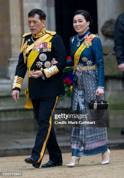 King Vajiralongkorn of Thailand and Queen Suthida of Thailand at Westminster Abbey during the Coronation of King Charles III and Queen Camilla on May...