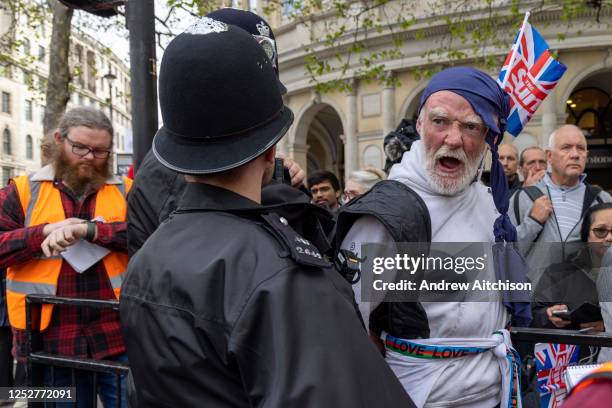 Man gets arrested after becoming aggressive to protestors from the group Republic as they gathered in their hundreds in Trafalgar square to say 'Not...