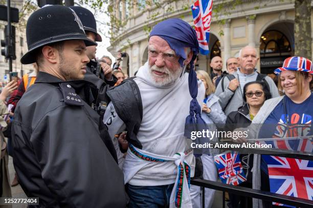 Man gets arrested after becoming aggressive to protestors from the group Republic as they gathered in their hundreds in Trafalgar square to say 'Not...