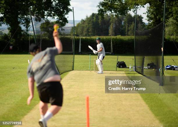 General view as Anton Hotham of Blagdon Hill bowls to Russell Jennings of Blagdon Hill during a net session at Blagdon Hill Cricket Club on June 26,...