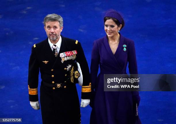 Crown Prince Frederik of Denmark and Crown Princess Mary at the coronation of King Charles III and Queen Camilla at Westminster Abbey, on May 6, 2023...