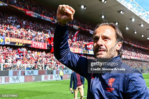 Alberto Gilardino head coach of Genoa celebrates after earning promotion in the Serie B match between Genoa CFC and Ascoli at Stadio Luigi Ferraris...