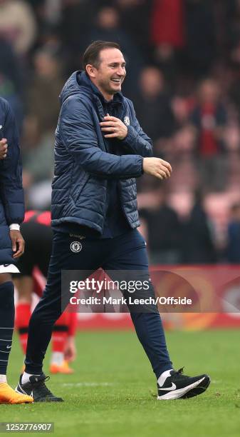 Happy Chelsea manager Frank Lampard after the Premier League match between AFC Bournemouth and Chelsea FC at Vitality Stadium on May 6, 2023 in...