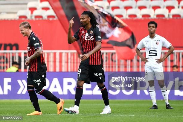 Melvin BARD - 19 Khephren THURAM during the Ligue 1 Uber Eats match between Nice and Rennes at Allianz Riviera on May 6, 2023 in Nice, France.