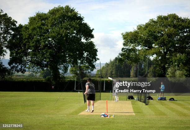 General view as Anton Hotham of Blagdon Hill bowls to Russell Jennings of Blagdon Hill during a net session at Blagdon Hill Cricket Club on June 26,...