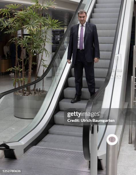 Markus Soeder, CSU party leader and prime minister in Bavaria, on the way to the event hall of the CSU party conference on May 06, 2023 in Nuremberg,...