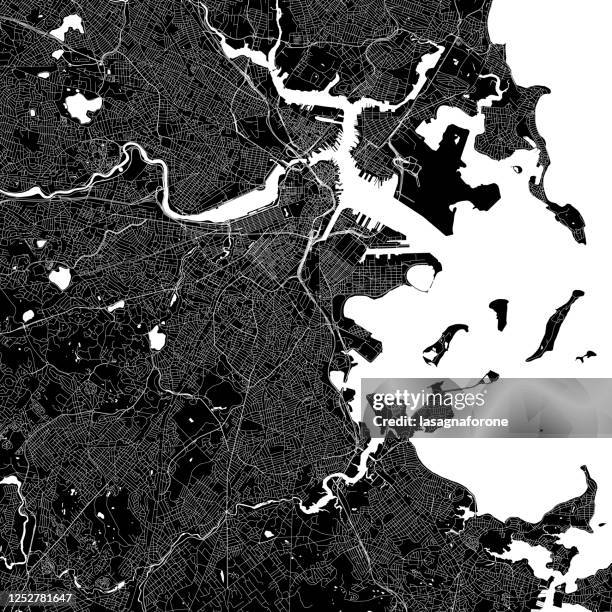 boston, massachusetts vector map - boston harbour stock illustrations