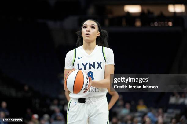 Brea Beal of the Minnesota Lynx prepares to shoot a free throw against the Washington Mystics on May 5, 2022 at Target Center in Minneapolis,...