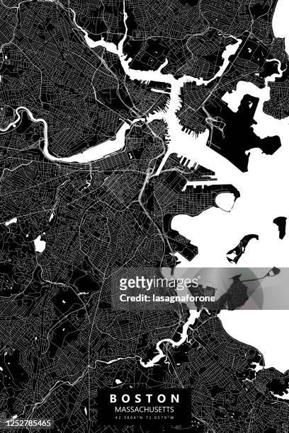 boston, massachusetts vector map - boston harbor stock illustrations