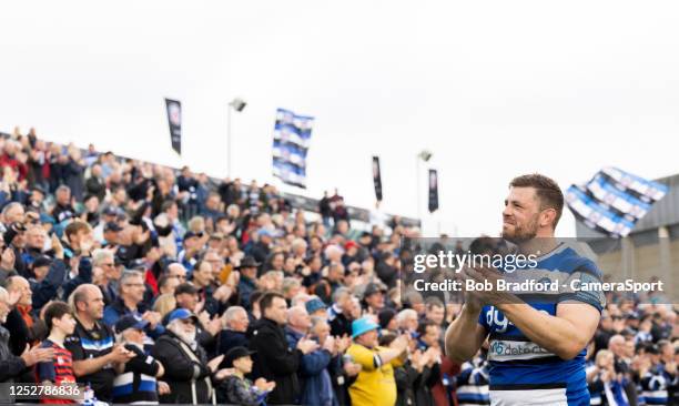 Bath Rugby's Dave Attwood applauds the crowd before retiring during the Gallagher Premiership Rugby match between Bath Rugby and Saracens at...