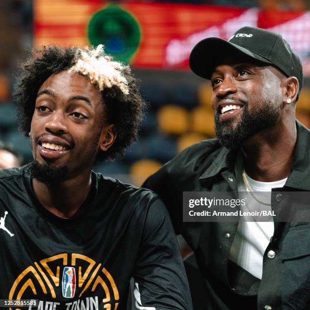 Zaire Wade of the Cape Town Tigers and Dwyane Wade before the game The City Oilers on May 6, 2023 at the Dr Hassan Moustafa Sports Hall. NOTE TO...