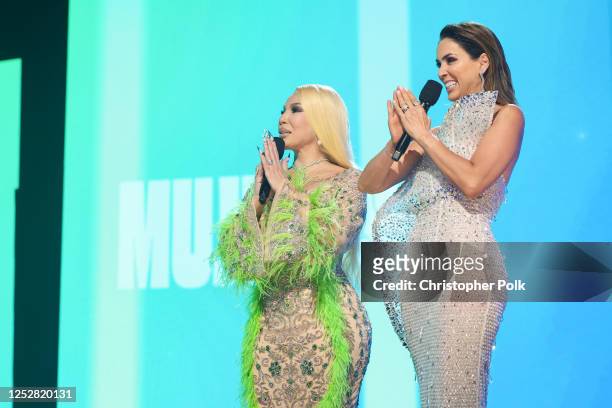 Ivy Queen and Jacqueline Bracamontes speak onstage at Billboard Latin Women In Music held at the Watsco Center on May 6, 2023 in Coral Gables,...