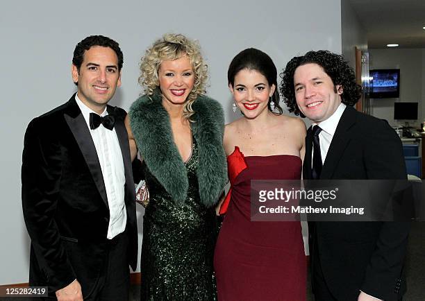 Opera tenor Juan Diego Flórez, his wife Julia Trappe, Music Director Gustavo Dudamel and his wife Eloísa Maturén attend the Los Angeles Philharmonic...