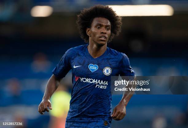 Willian of Chelsea during the Premier League match between Chelsea FC and Manchester City at Stamford Bridge on June 25, 2020 in London, United...