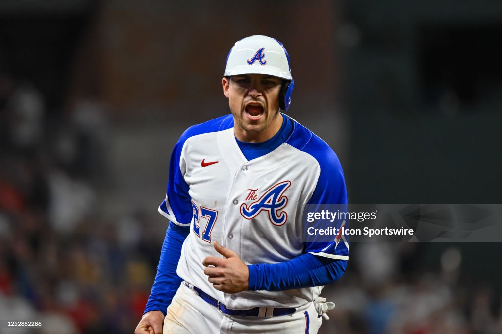 Austin Riley Third Base Atlanta Braves third baseman Austin Riley yells as his rounds third ...