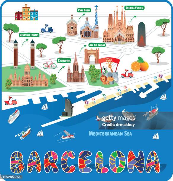 stockillustraties, clipart, cartoons en iconen met barcelona reiskaart - barcelona