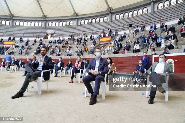 Former Prime Minister Mariano Rajoy, President of the Xunta of Galicia, Alberto Núñez-Feijóo and President of the PP Pablo Casado attend a campaign...