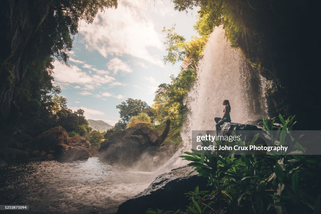 Queensland rainforest waterfall girl