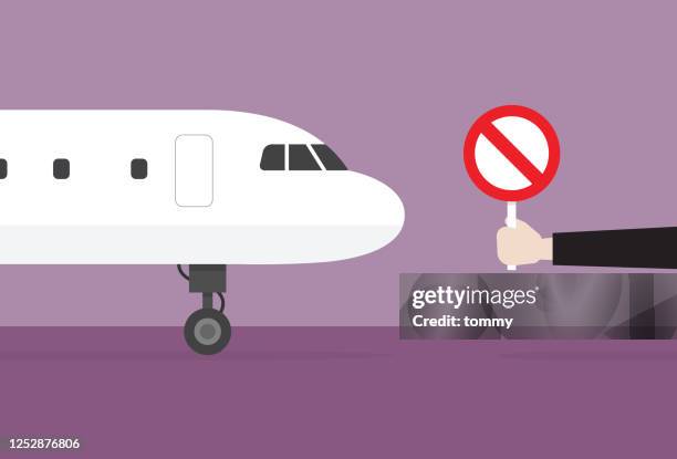 officers show prohibition signs to an airplane - keep out sign stock illustrations
