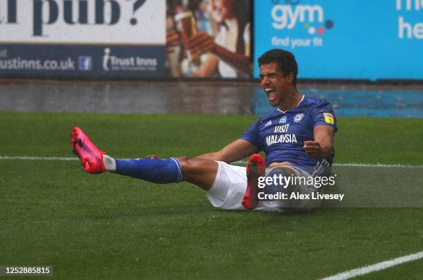 Robert Glatzel of Cardiff City celebrates after scoring their third goal during the Sky Bet Championship match between Preston North End and Cardiff...