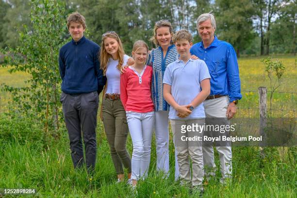 Prince Gabriel of Belgium,Princess Elisabeth of Belgium,Princess Eleonore of Belgium, Queen Mathilde of Belgium, Prince Emmanuel of Belgium and King...