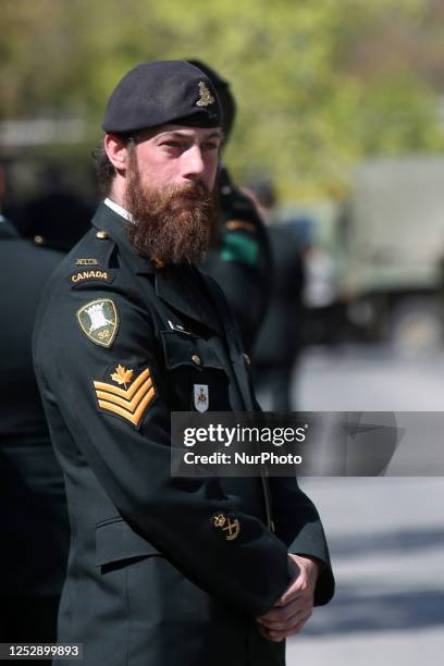 Soldiers from the Canadian military during the celebration for the coronation of King Charles III at the Ontario Legislature Building in Toronto,...