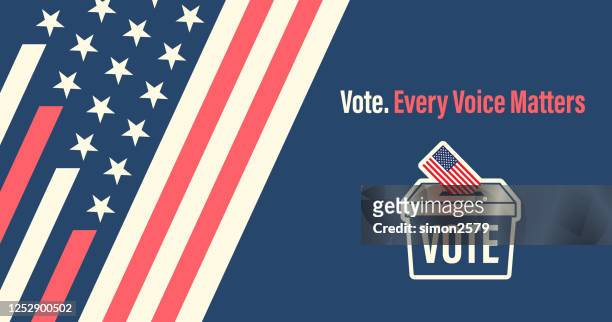 ilustraciones, imágenes clip art, dibujos animados e iconos de stock de conjunto de estandarte de las urnas electorales con una combinación de bandera americana - usa election
