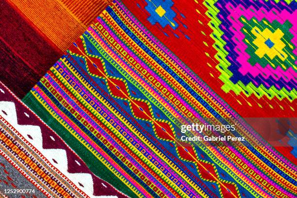 woolen textiles from oaxaca, méxico - mexican textile stock pictures, royalty-free photos & images