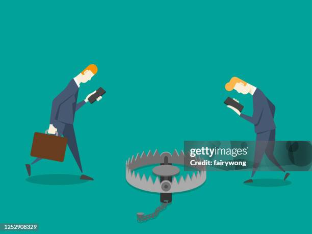 businessmen addicted to smartphone - bear trap vector stock illustrations