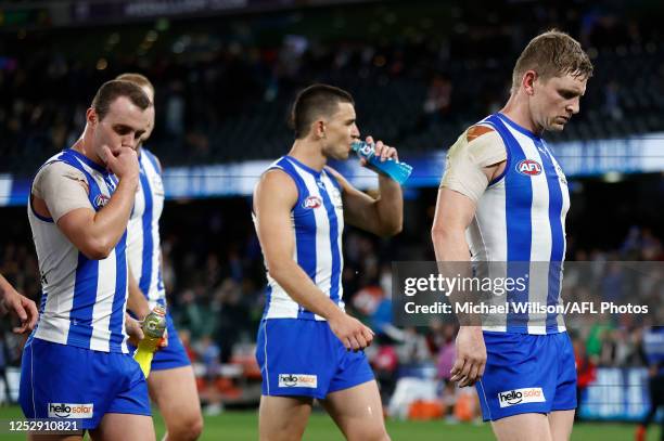 Jack Ziebell of the Kangaroos looks on during the 2023 AFL Round 08 match between the North Melbourne Kangaroos and the St Kilda Saints at Marvel...