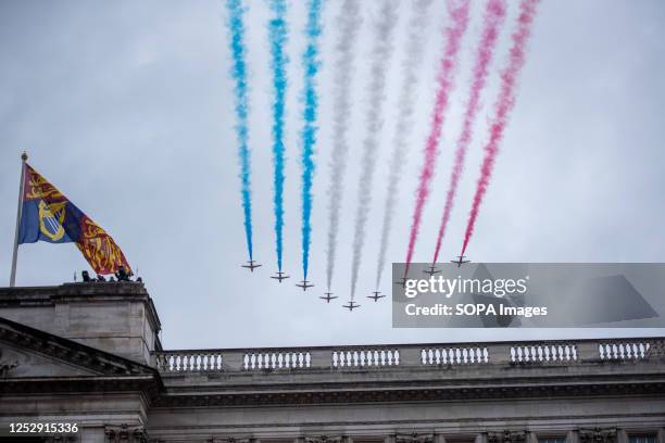 The flypast over Buckingham Palace during the Coronation of King Charles III and Queen Camilla in London. The Coronation of Charles III and his wife,...