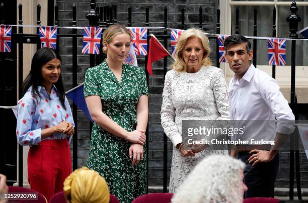 First Lady of the United States of America, Dr. Jill Biden, and granddaughter Finnegan Biden speak with Prime Minister Rishi Sunak and wife Akshata...