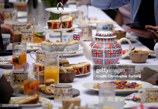Coronation themed table setting is seen during a lunch hosted by Prime Minister Rishi Sunak and wife Akshata Murty at Downing Street to celebrate the...
