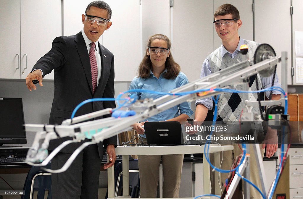 Obama Visits Virginia High School, Signs America Invents Law