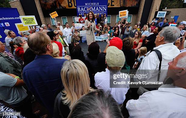 Republican presidential candidate Rep. Michele Bachmann speaks during a rally at the Orange County Fairgrounds on September 16, 2011 in Costa Mesa,...