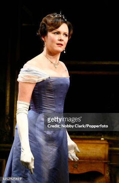 British actress Rachael Stirling performing as Lady Gertrude Chiltern in a dress rehearsal for a production of Oscar Wilde's "An Ideal Husband",...