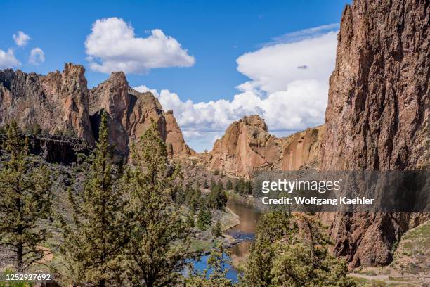 View of the Crooked River in Smith Rock State Park with, which is a state park located in central Oregon's High Desert near the communities of...