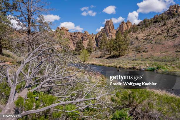 The Crooked River flowing through Smith Rock State Park, which is a state park located in central Oregon's High Desert near the communities of...