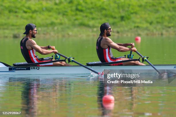 Ezzulddin Haayali, Mohammed Al-Khafaji, of Iraque competes in the Lightweight Men's Double Sculls Final B during Day 3 of the 2023 World Rowing Cup...