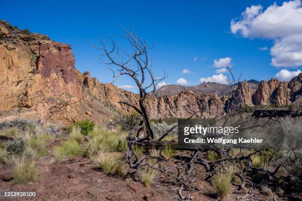 View of Smith Rock State Park, which is a state park located in central Oregon's High Desert near the communities of Redmond and Terrebonne, near...