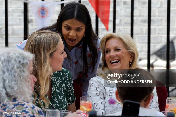 First Lady Jill Biden , her grand daughter Finnegan Biden and wife of Britain's Prime Minister Akshata Murty attend a Coronation Big Lunch organised...