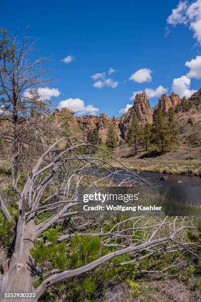 The Crooked River flowing through Smith Rock State Park, which is a state park located in central Oregon's High Desert near the communities of...