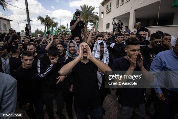 Palestinians attend the funeral of Diyar Omari , a Palestinian youth who was shot dead by an lsraeli settler in Gan Ner settlement, on May 07, 2023...