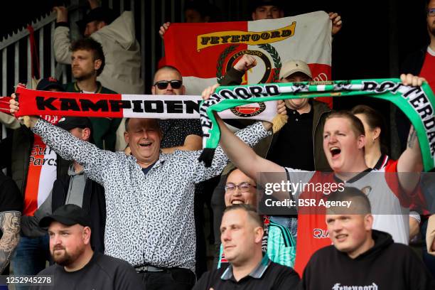 Supporters of Feyenoord during the Dutch Eredivisie match between Excelsior Rotterdam and Feyenoord at Van Dongen & De Roo Stadion on May 7, 2023 in...