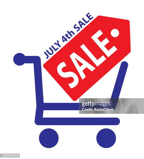 july 4. verkauf warenkorb verkaufsanhänger - jul stock-grafiken, -clipart, -cartoons und -symbole